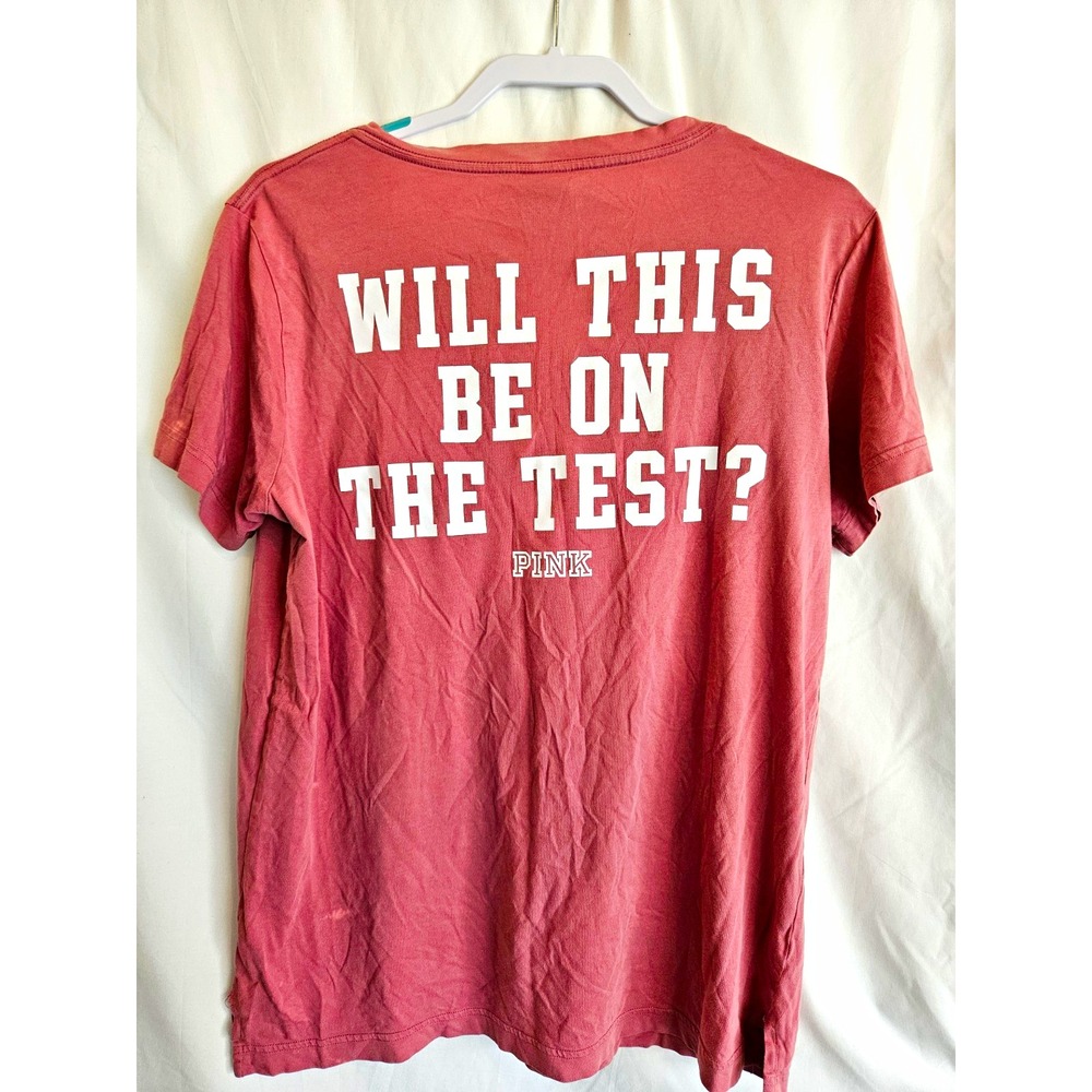 PINK Victoria's Secret T-Shirt Womens S Pink Good V-Neck Pocket Logo Graphic